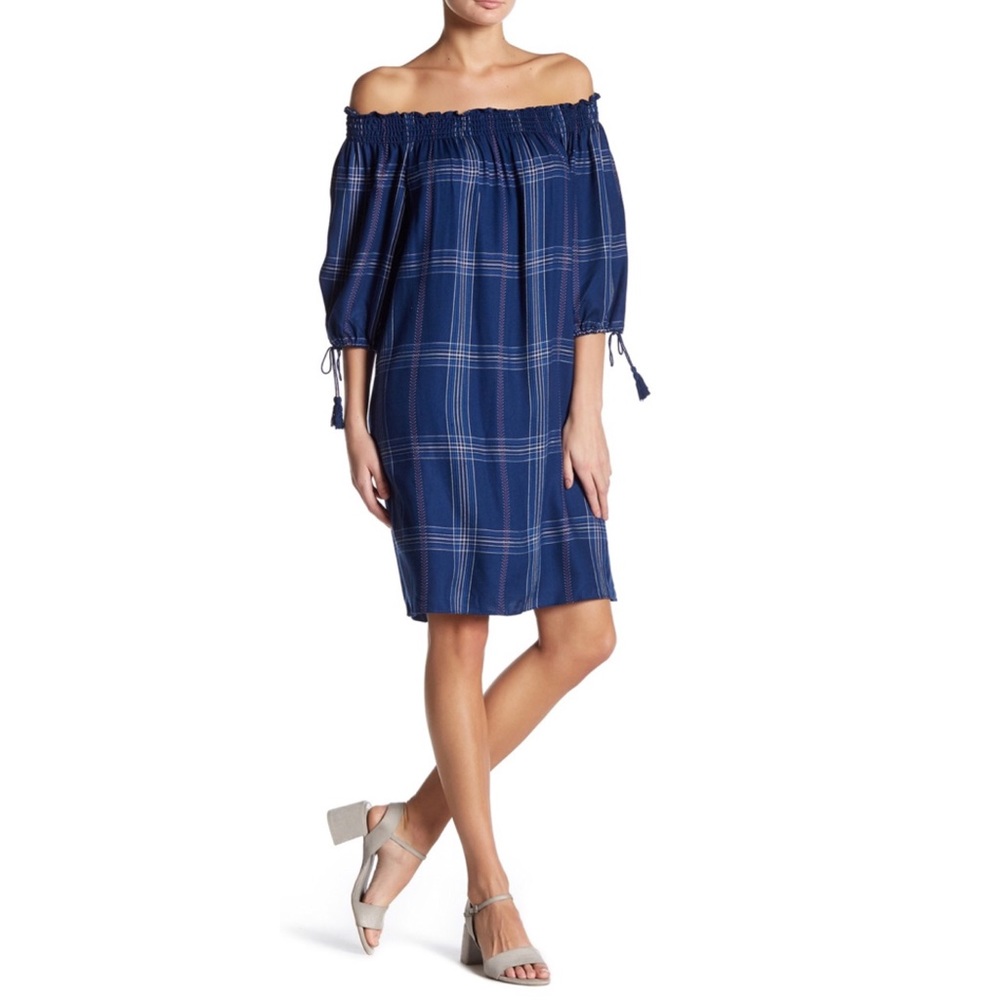 Max Studio Plaid Off Shoulder Shift Dress BNWT!
